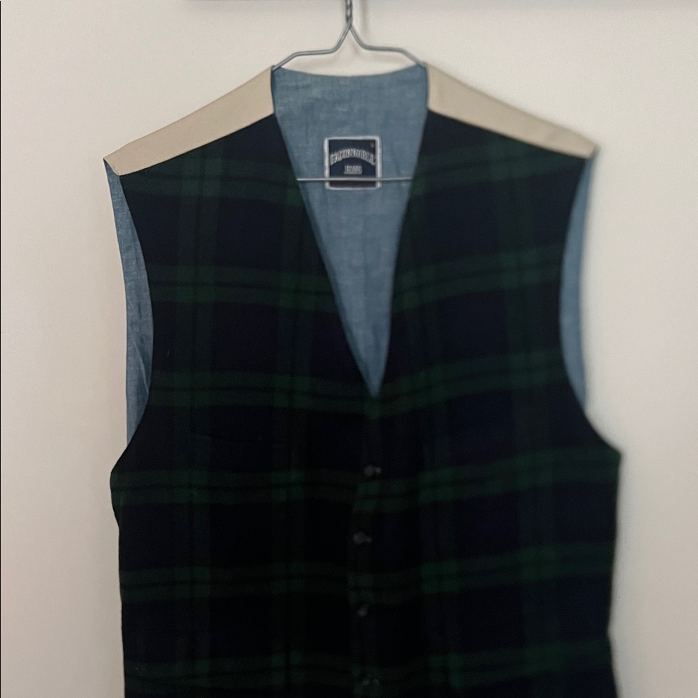 Faconnable Green and Blue Plaid Vest